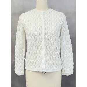 Vintage 60s Americana Womens Pointelle Knit Cardigan Sweater Size Medium‎ Japan